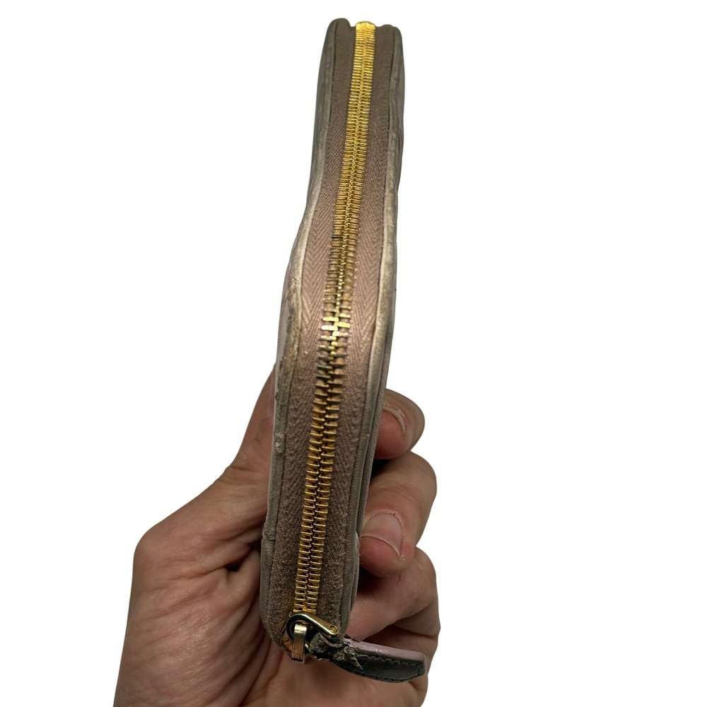 Prada Gaufre Nappa Leather Zip Around Wallet Beige‎ Gold Tone - Picture 6 of 13